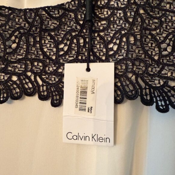 New Calvin Klein Cocktail Ivory/Black Lace Sheath Sleeveless Dress - Size 16 - Picture 3 of 6